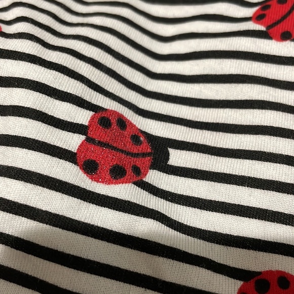 Zara 6 black white stripe ted glitter ladybugs short sleeve t shirt hip knot nwt - Picture 6 of 9